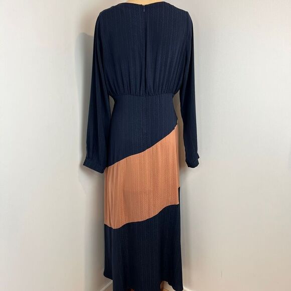 Ghospell Women's Large Colorblock Blue Peach Long Sleeve Maxi Dress Peasant Chic - Picture 5 of 15